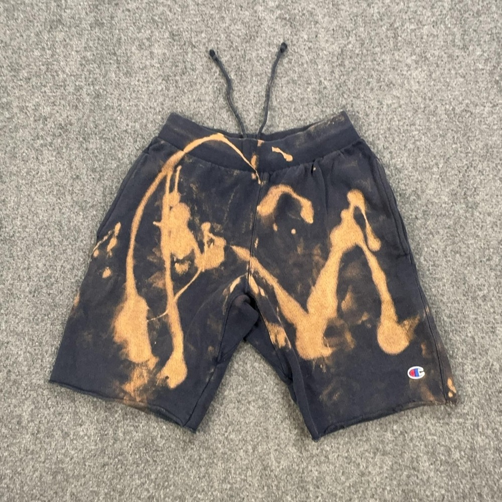 Champion Reverse Weave Shorts Mens Small Blue Bleach Tie Dye‎ Sweat 9 Inseam